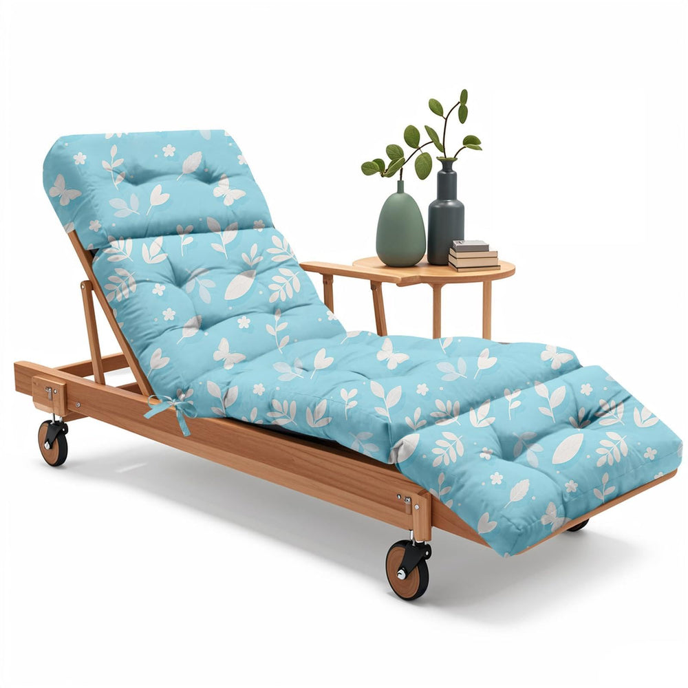 Uthem front view of Blue Butterfly cushion showing full chaise coverage and visual appeal