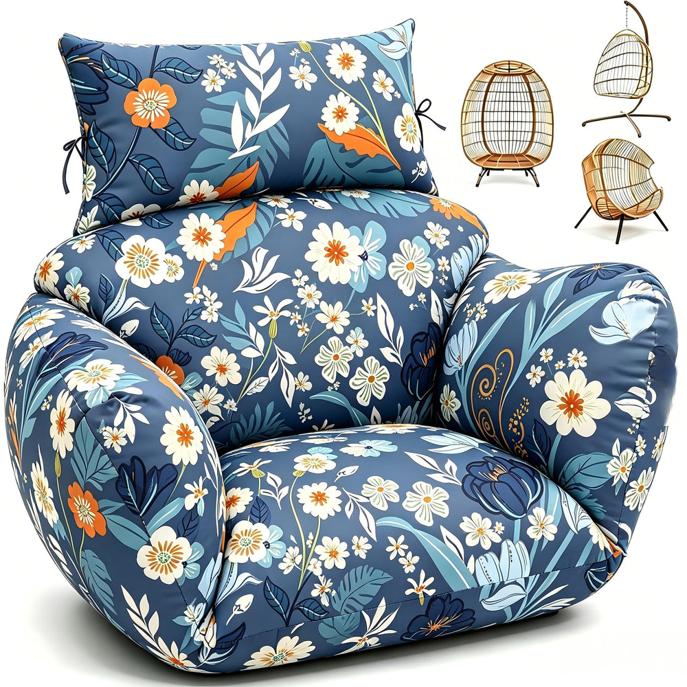 Uthem front view of Blue Peony egg chair cushion showing full fit and color appeal