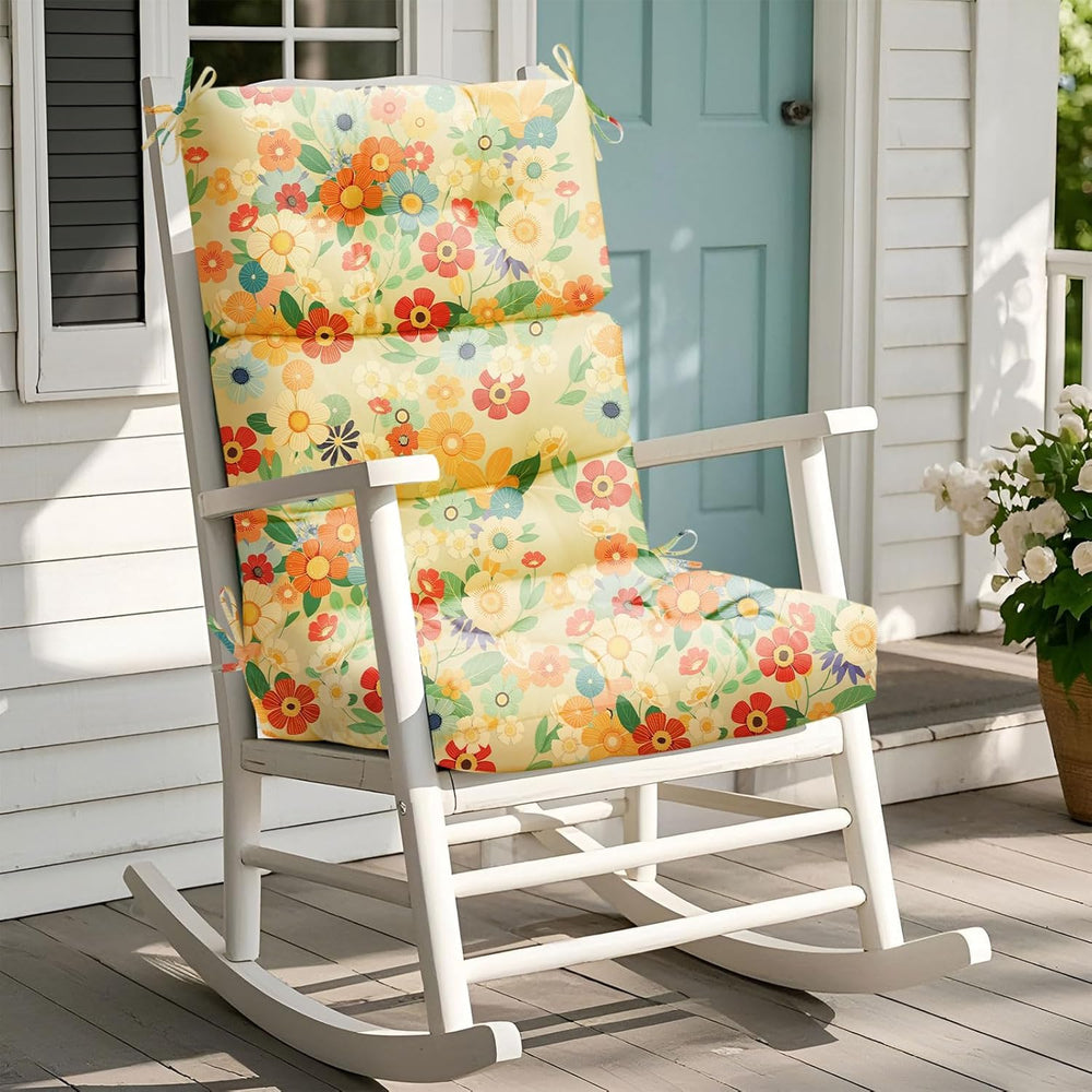 Uthem front view yellow daisy cushion showing bright outdoor appeal and comfort