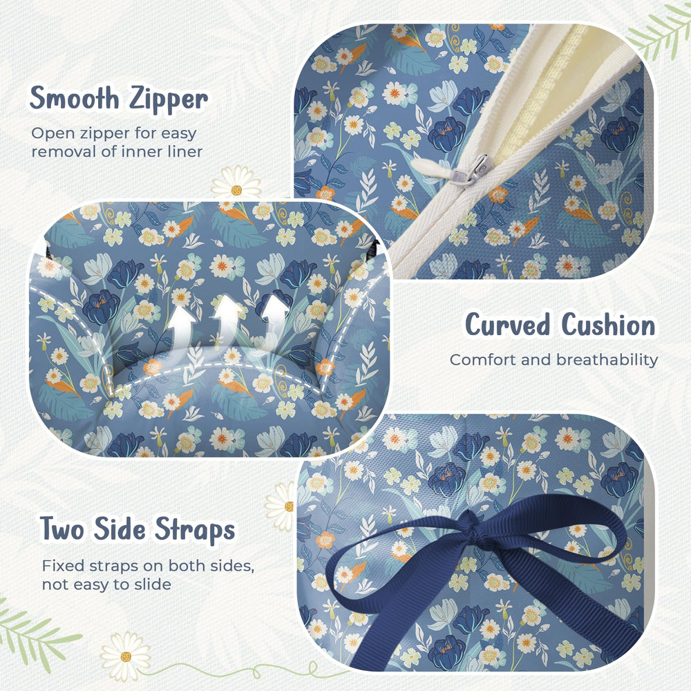 Uthem headrest pillow detail highlighting support and matching Blue Peony design