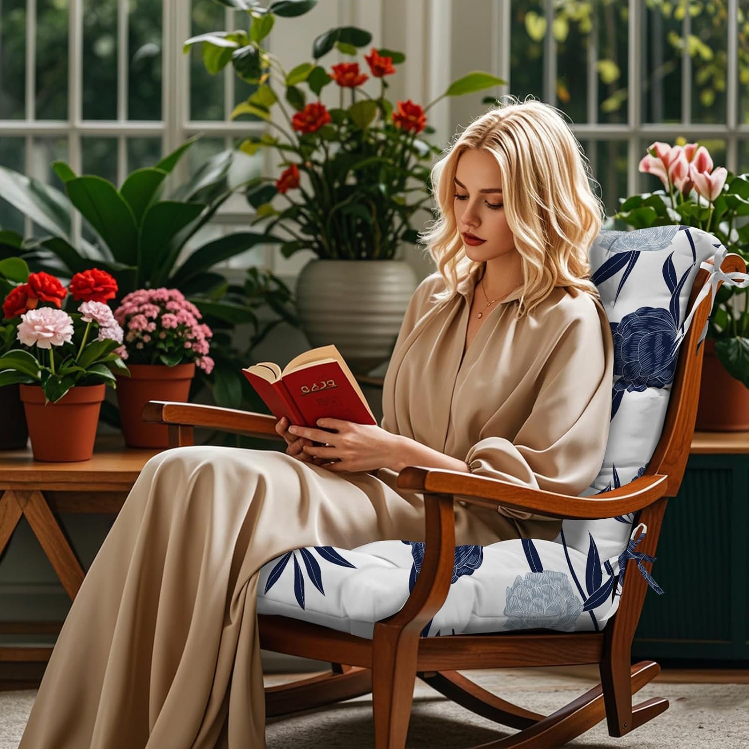 Uthem cushion in a patio lifestyle scene showing comfortable outdoor relaxation