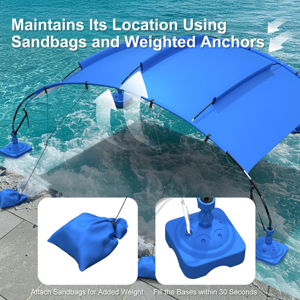 Uthfy canopy in lake setting showing portable shade benefit