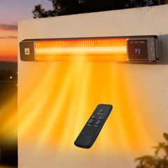 Uthfy front view showing wall-mounted heater warming patio area
