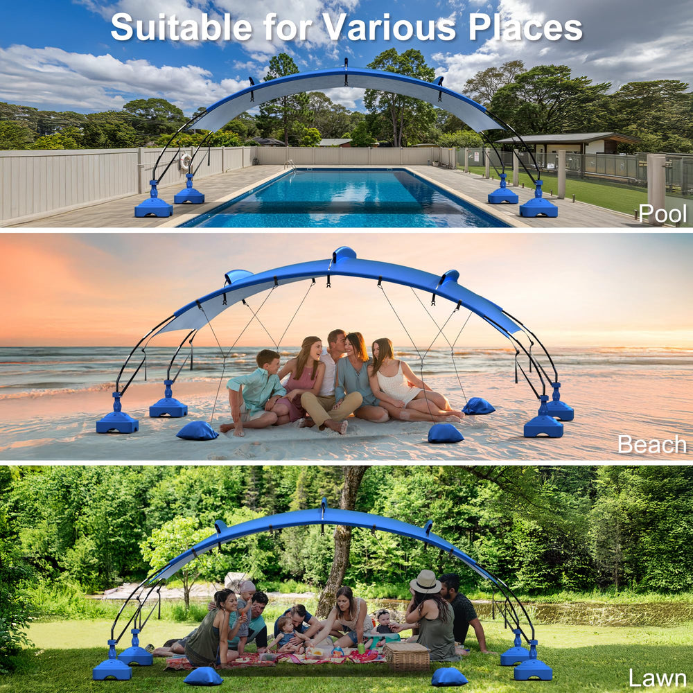 Uthfy canopy size comparison with people showing spacious coverage benefit