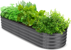 Utopia Home front view of galvanized raised bed showing sturdy profile and easy planting