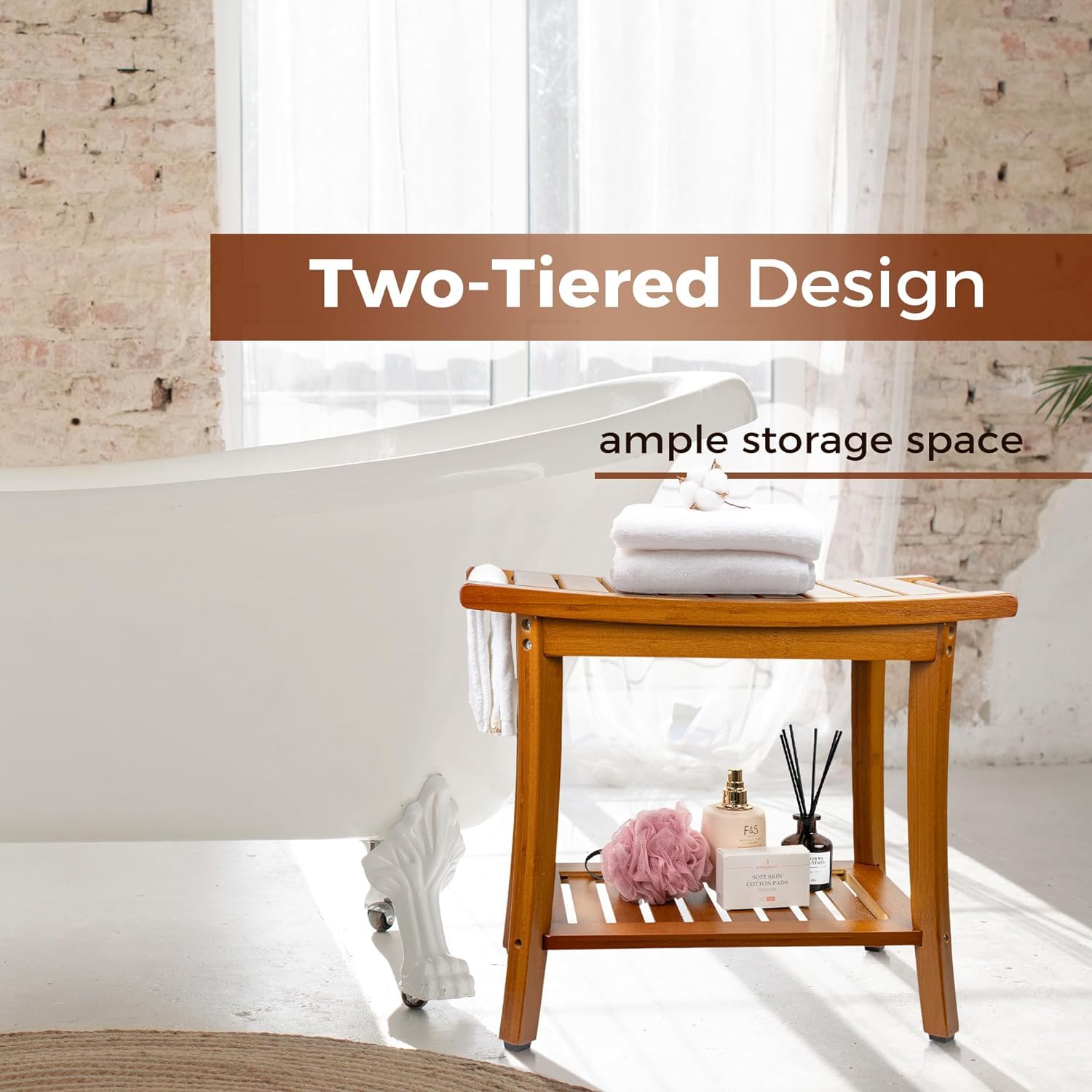 Utoplike bench assembled in shower demonstrating safe functional use