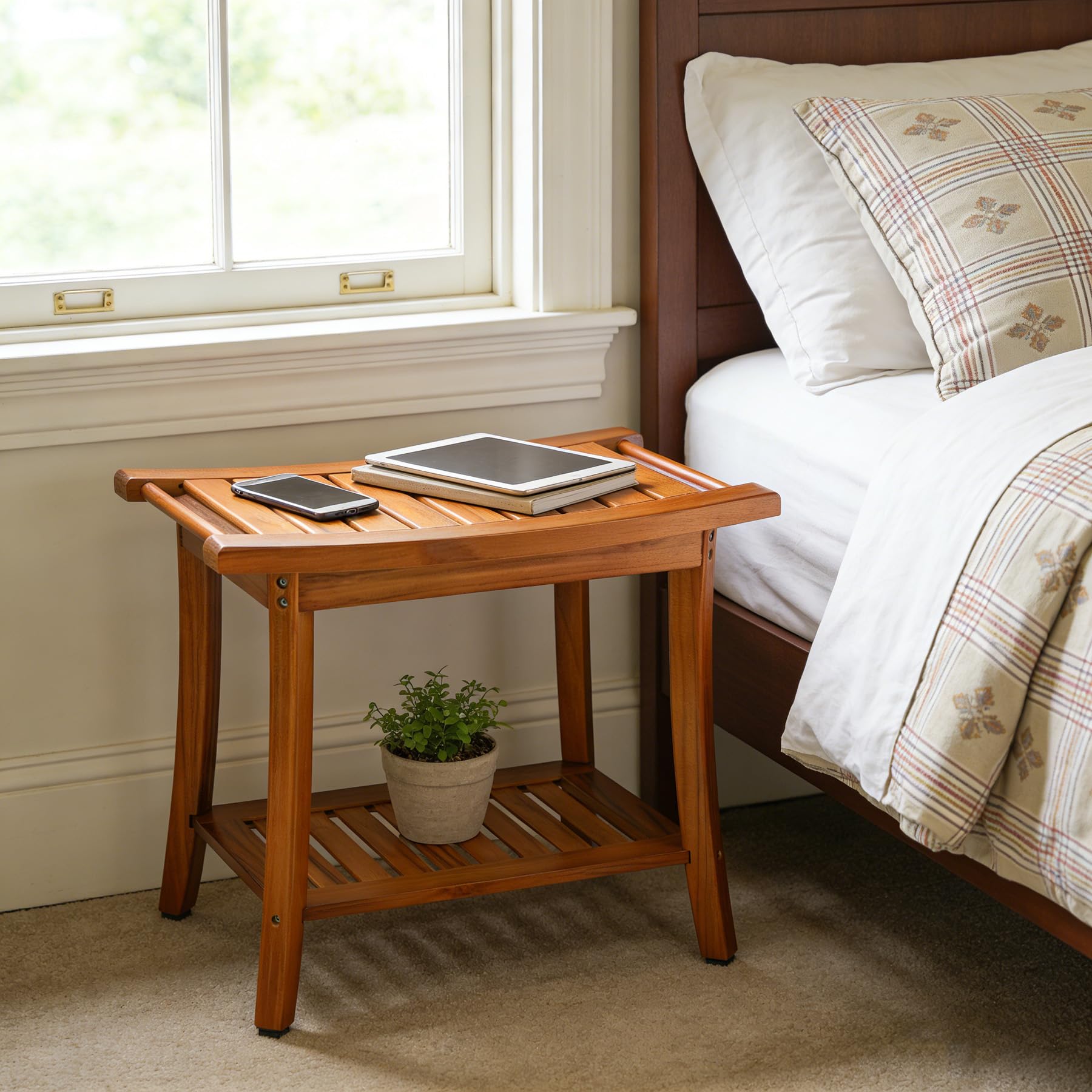Utoplike bench next to common items showing scale and compact size