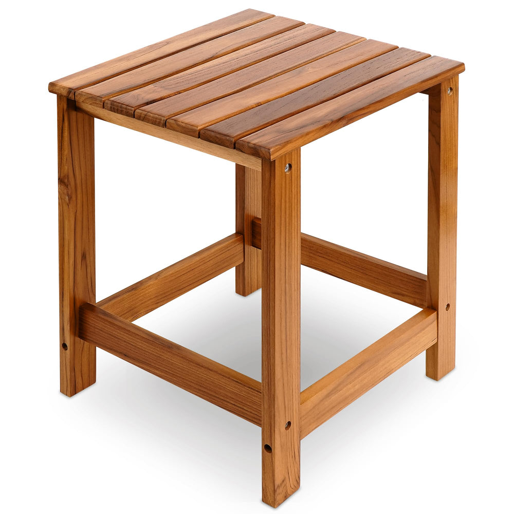 Utoplike front view showing compact teak table and stable profile