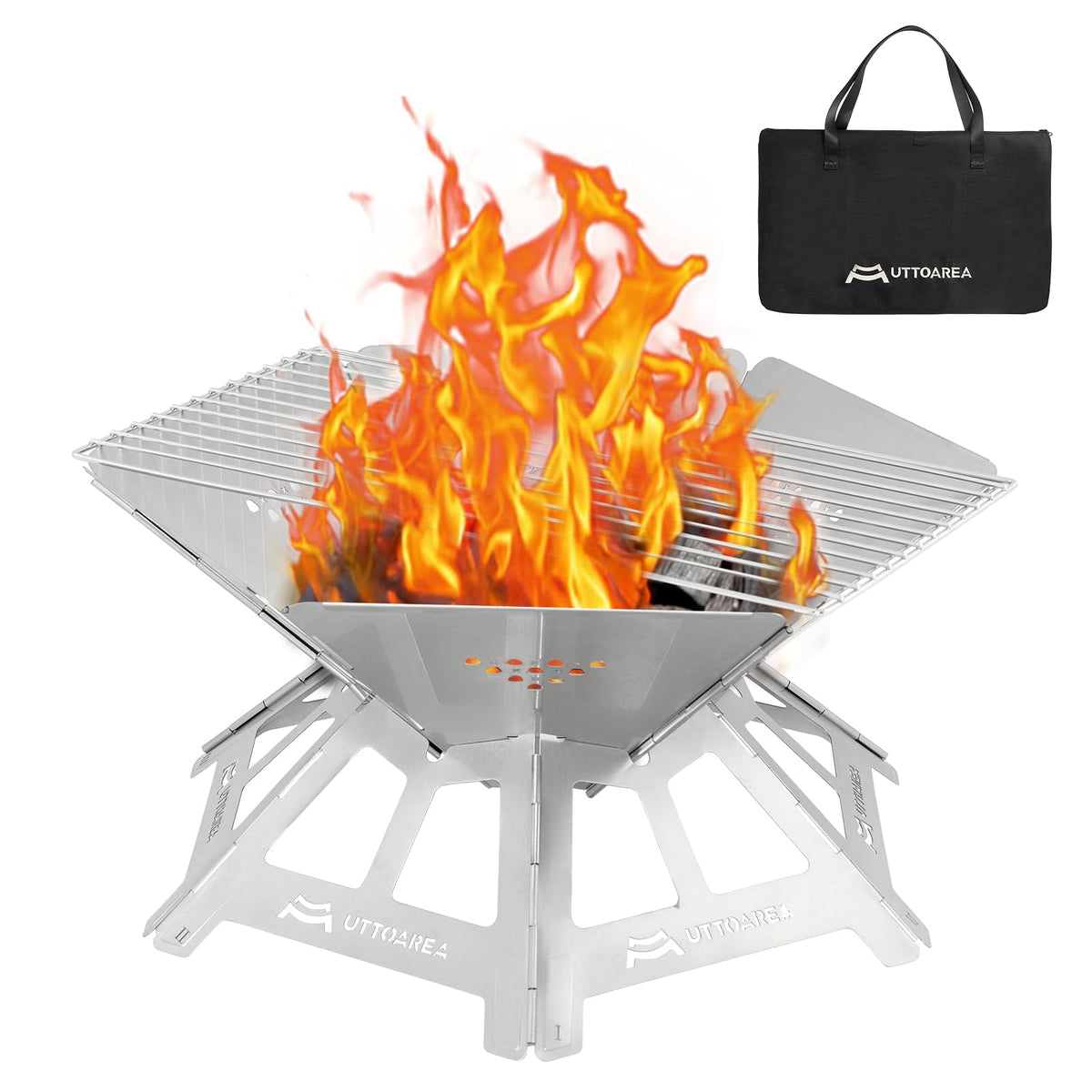 UTTOAREA front view showing assembled fire pit and stable setup benefit