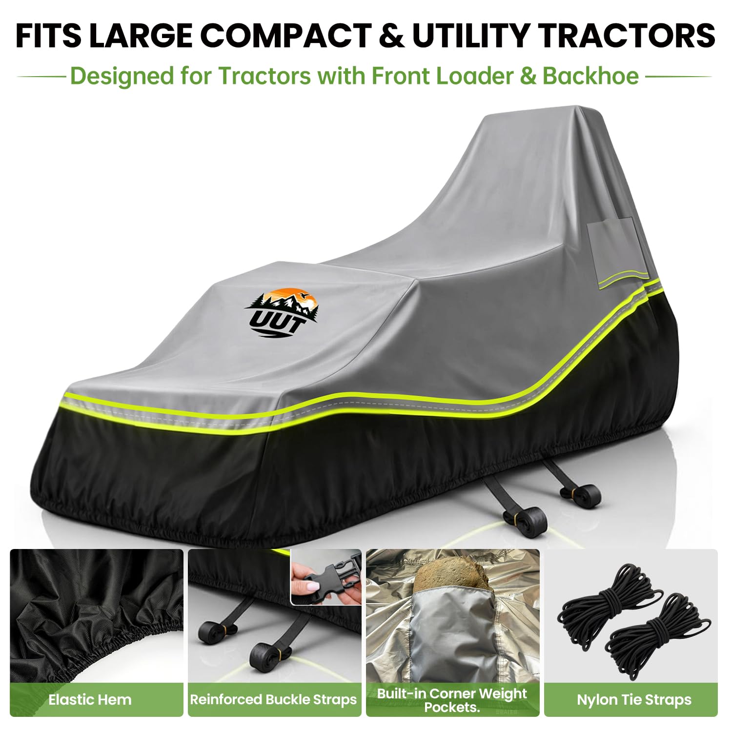 UUT reflective strip and storage bag shown for safer parking and easy storage