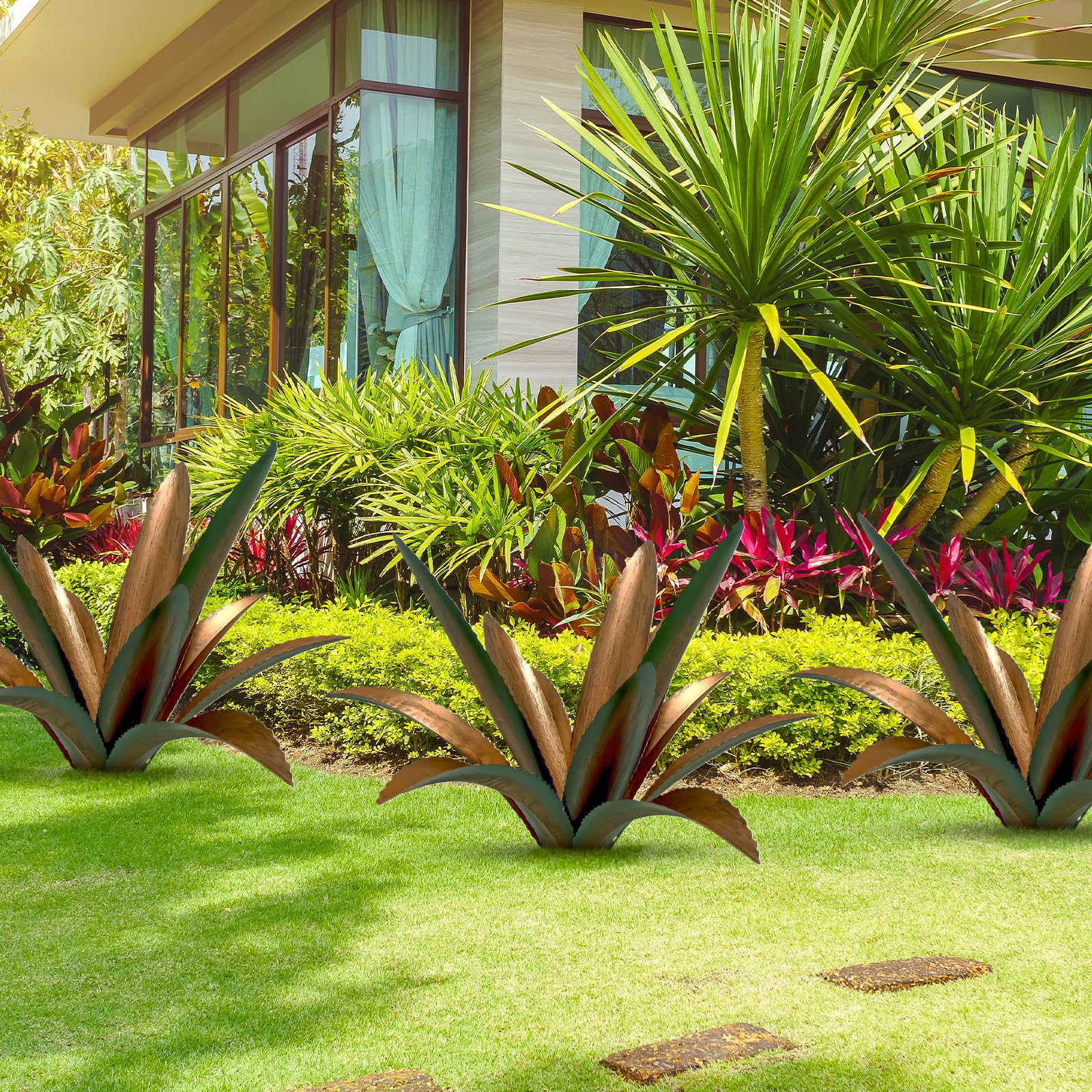 UXBDGMTO sculptural agave on patio adding rustic charm and low-maintenance style