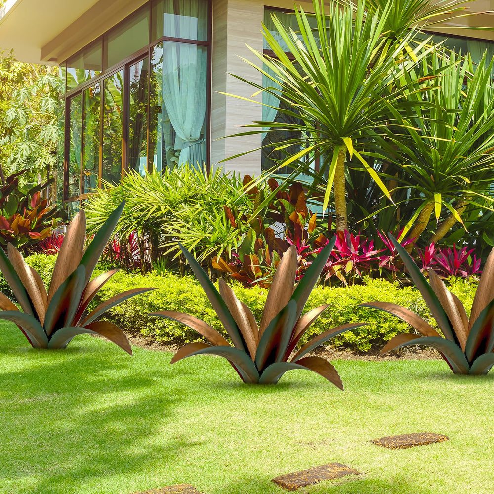 UXBDGMTO sculptural agave on patio adding rustic charm and low-maintenance style