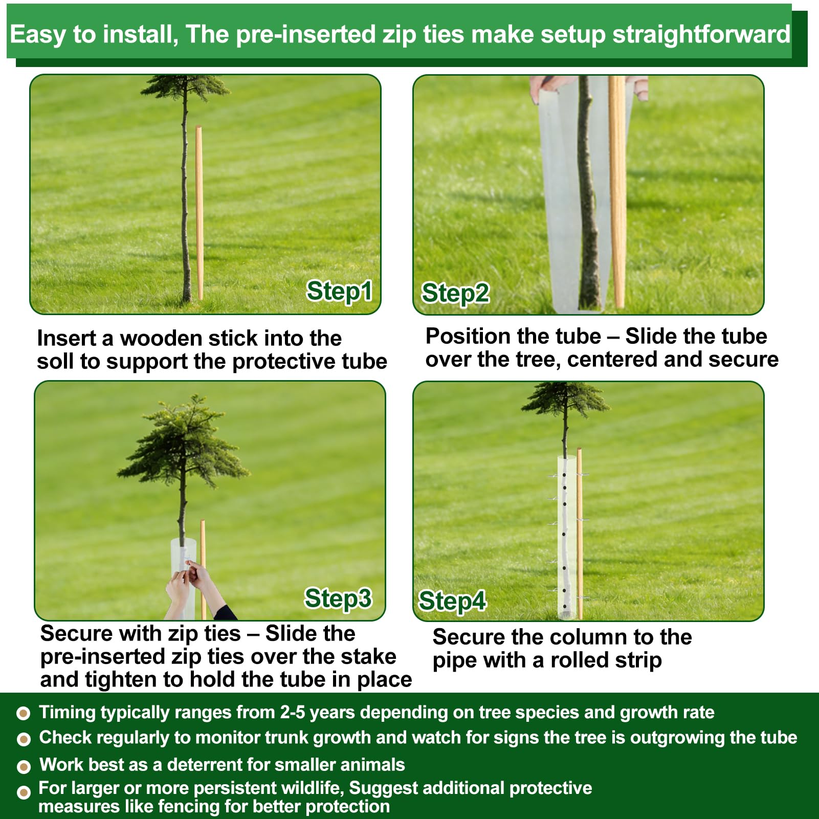 Uyeesi tube wrapped on a young sapling offering browse protection benefit