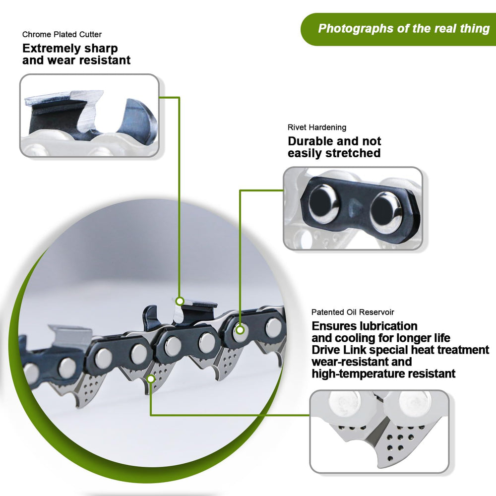 V-MODEST detailed view of drive links showing hardened rivets for reduced stretch