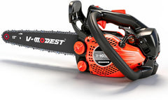 V-MODEST front view of 12-inch chainsaw showing compact lightweight design benefit