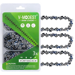 V-MODEST front pack showing three 18-inch chains and clear labeling for quick replacement