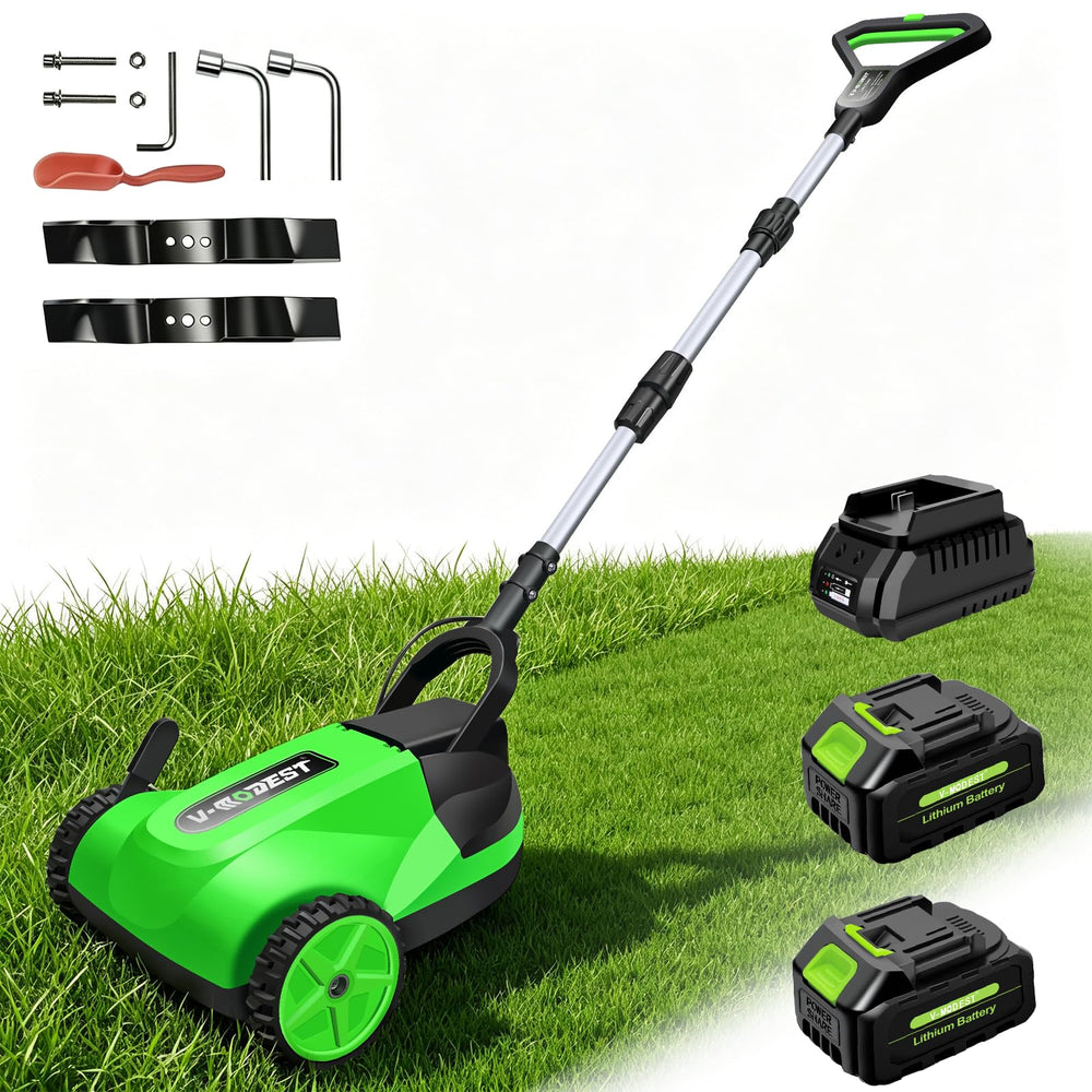 V-MODEST front view of mini mower showing compact design and maneuverability