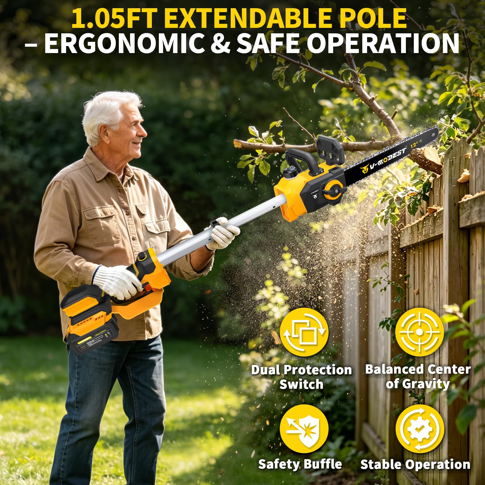 V-MODEST handheld mode cutting small log for easy maneuvering
