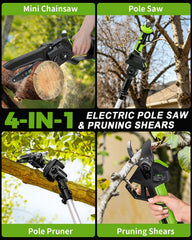 V-MODEST extended pole full length demonstrating 15ft reach for ladder-free cutting
