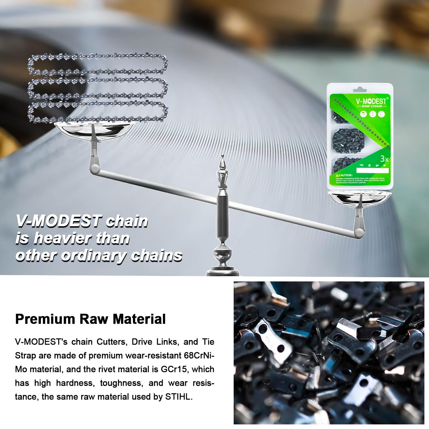 V-MODEST rivet detail displaying heat-treated chrome plating for toughness and reliability