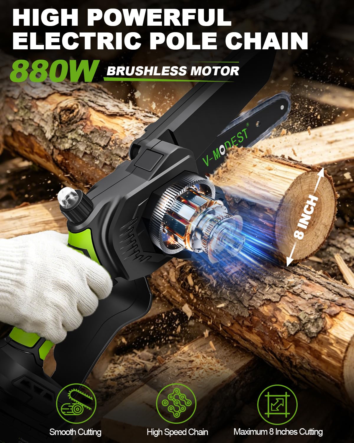 V-MODEST rotating head angle showing 180° flexibility for angled cuts