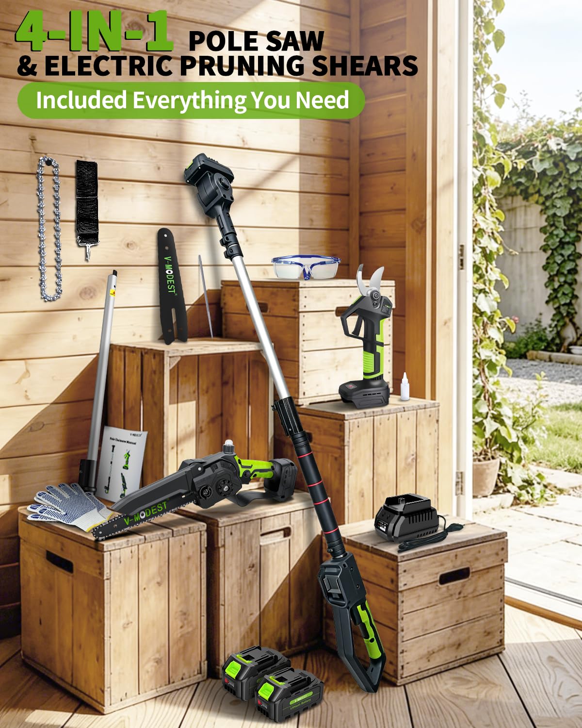 V-MODEST with person size comparison showing reach and ergonomic handling benefits