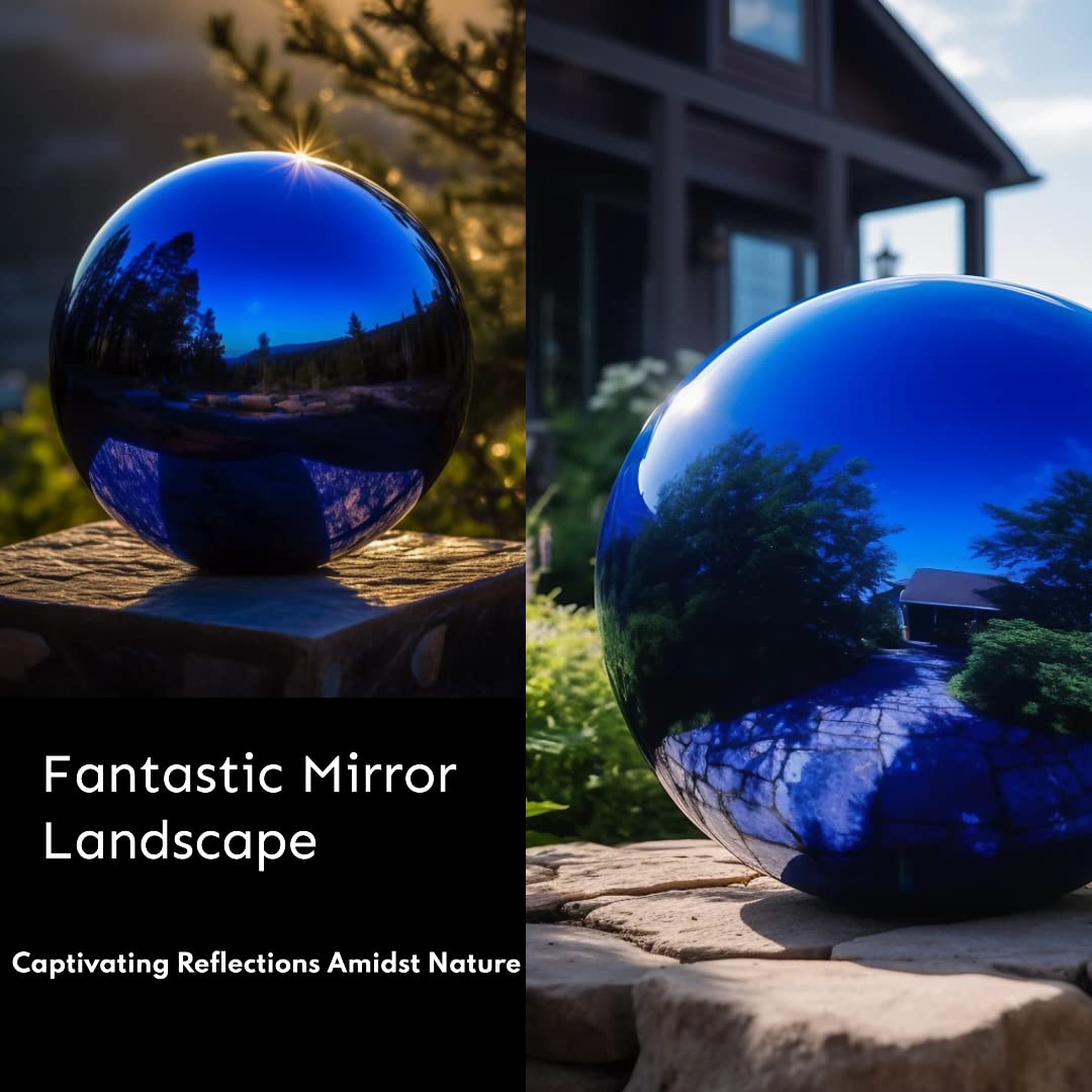v2croft blue gazing ball floating in pond showing reflective water effect
