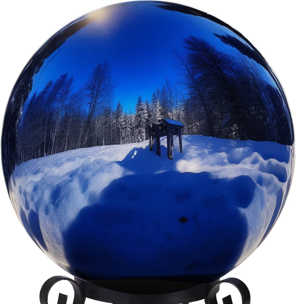 v2croft blue gazing ball front view showing mirror finish and color benefit