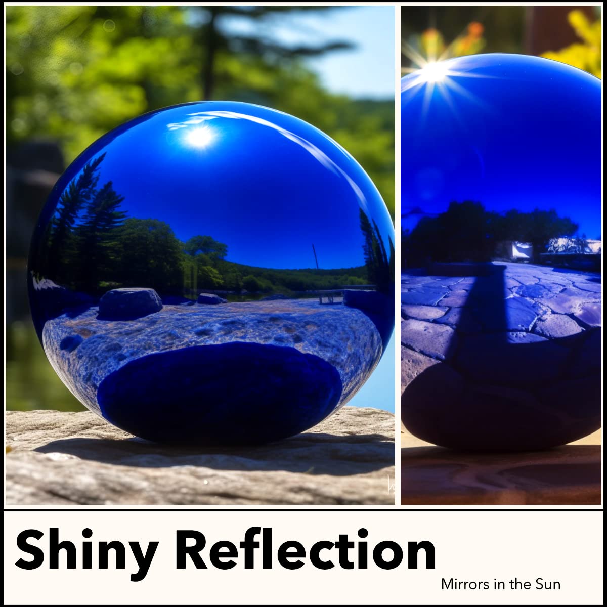 v2croft blue gazing ball nestled in plants showing contrast and visual interest