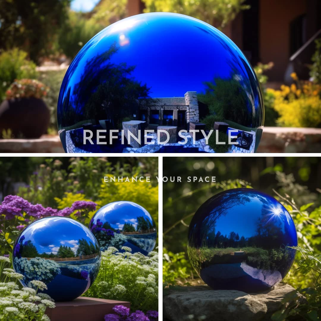 v2croft blue gazing ball on pedestal outdoors showing elevated focal point
