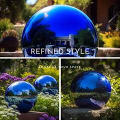 v2croft blue gazing ball on pedestal outdoors showing elevated focal point