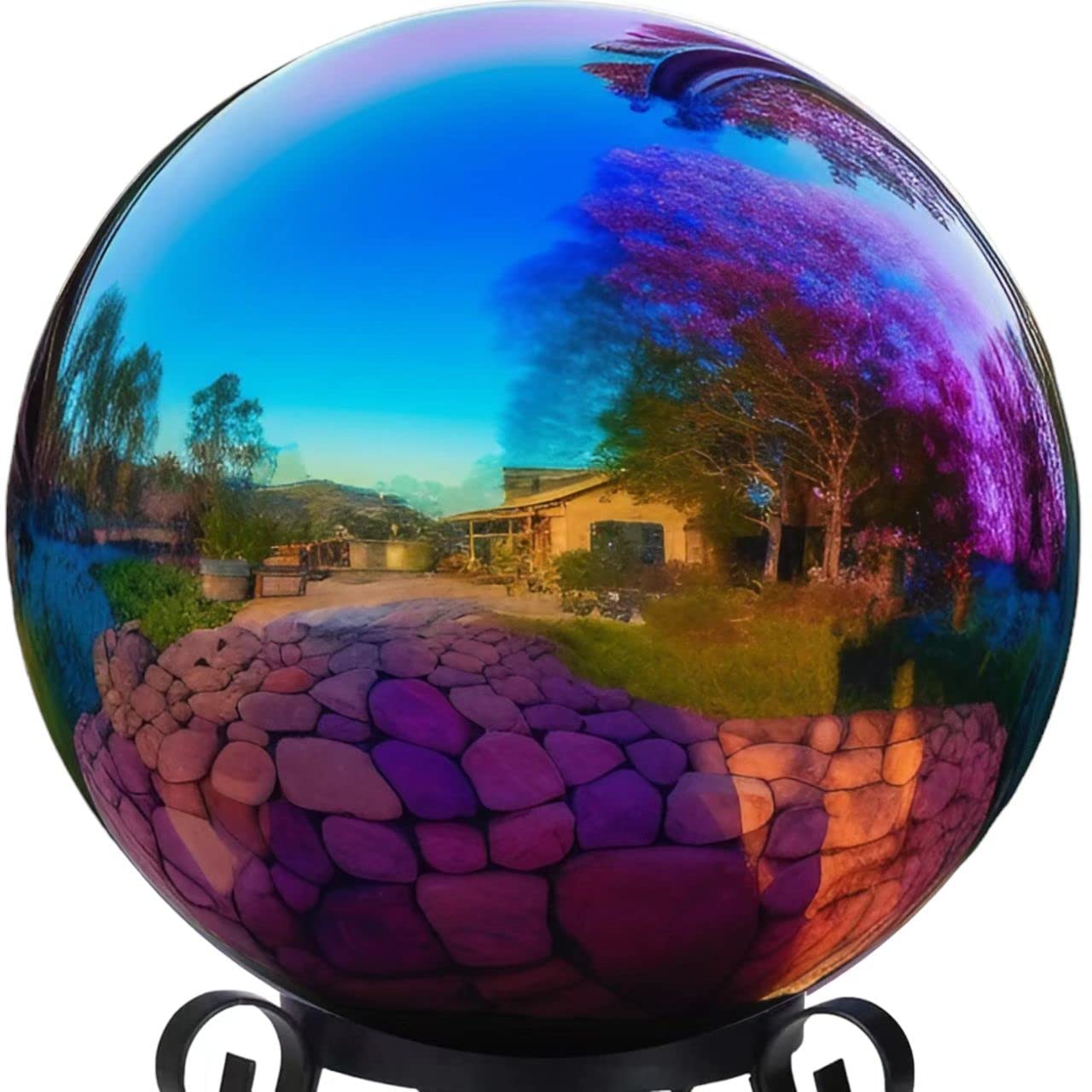 v2croft rainbow gazing globe front view showing vibrant mirror shine