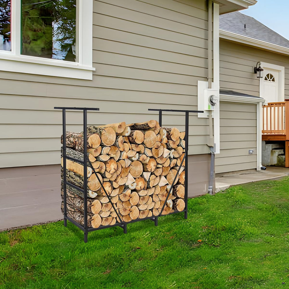 Vailge assembled rack beside indoor fireplace showing tidy storage solution