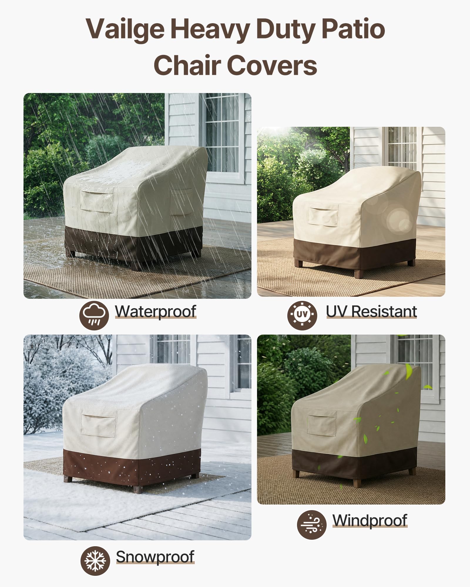 Vailge covered chair in a backyard setting, illustrates all-weather outdoor protection