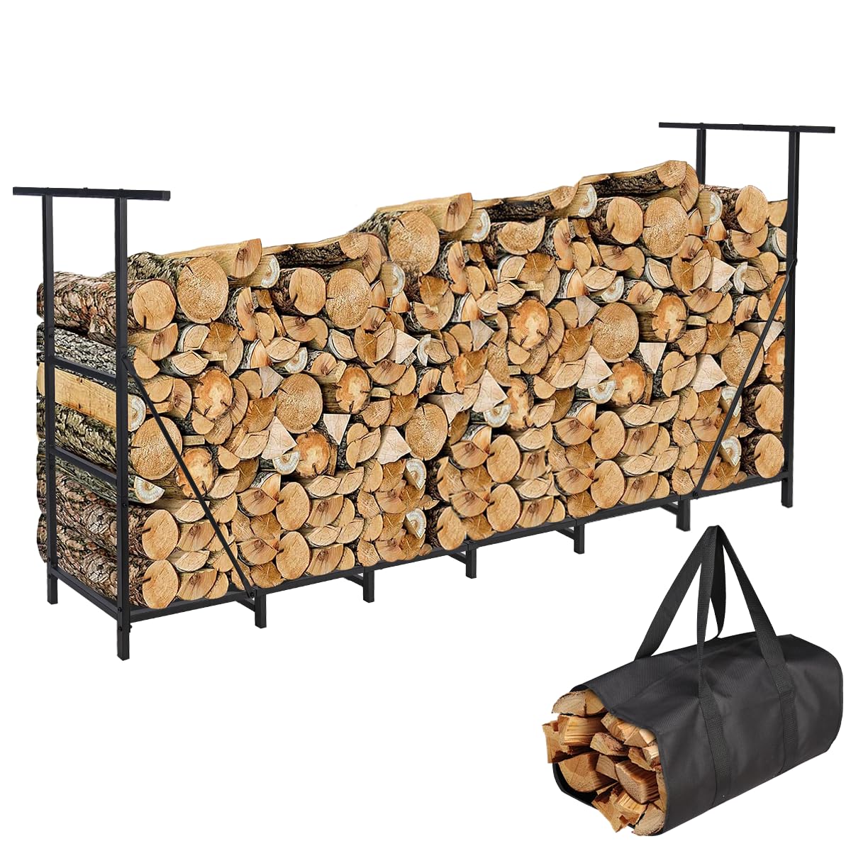 Vailge front view of 8ft rack showing organized log storage and space savings