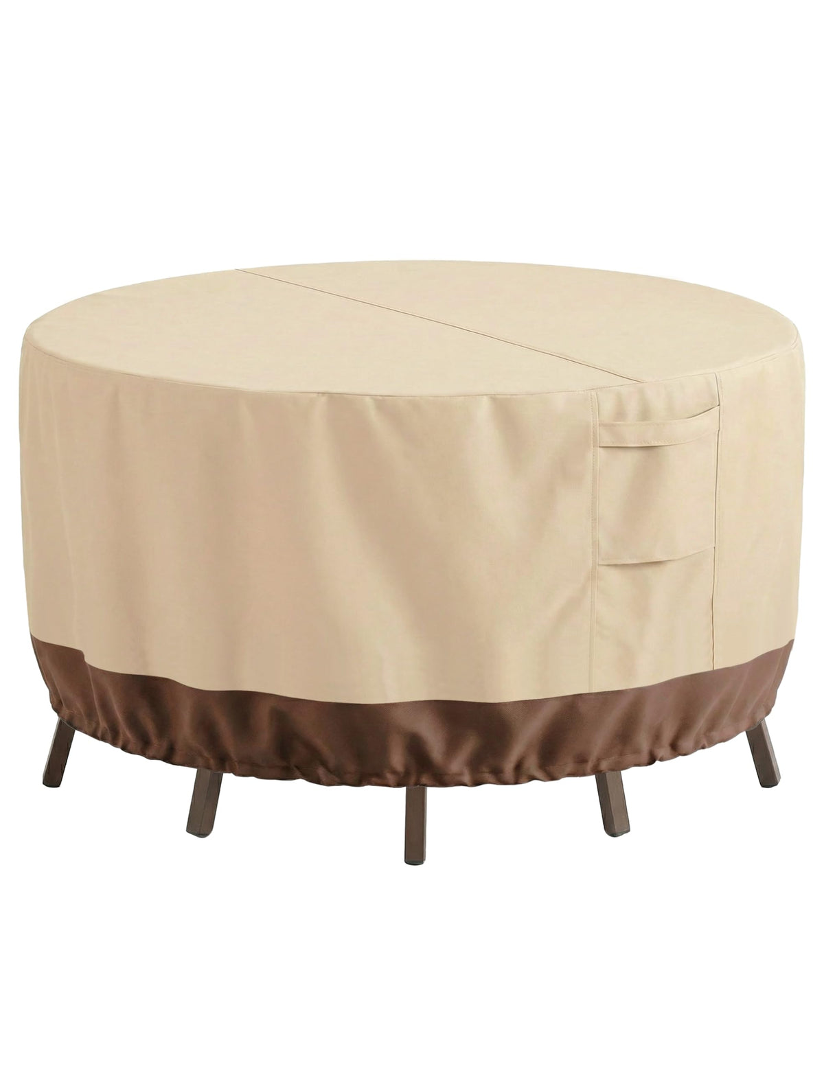 Vailge front view of round patio table cover showing full protection and clean fit