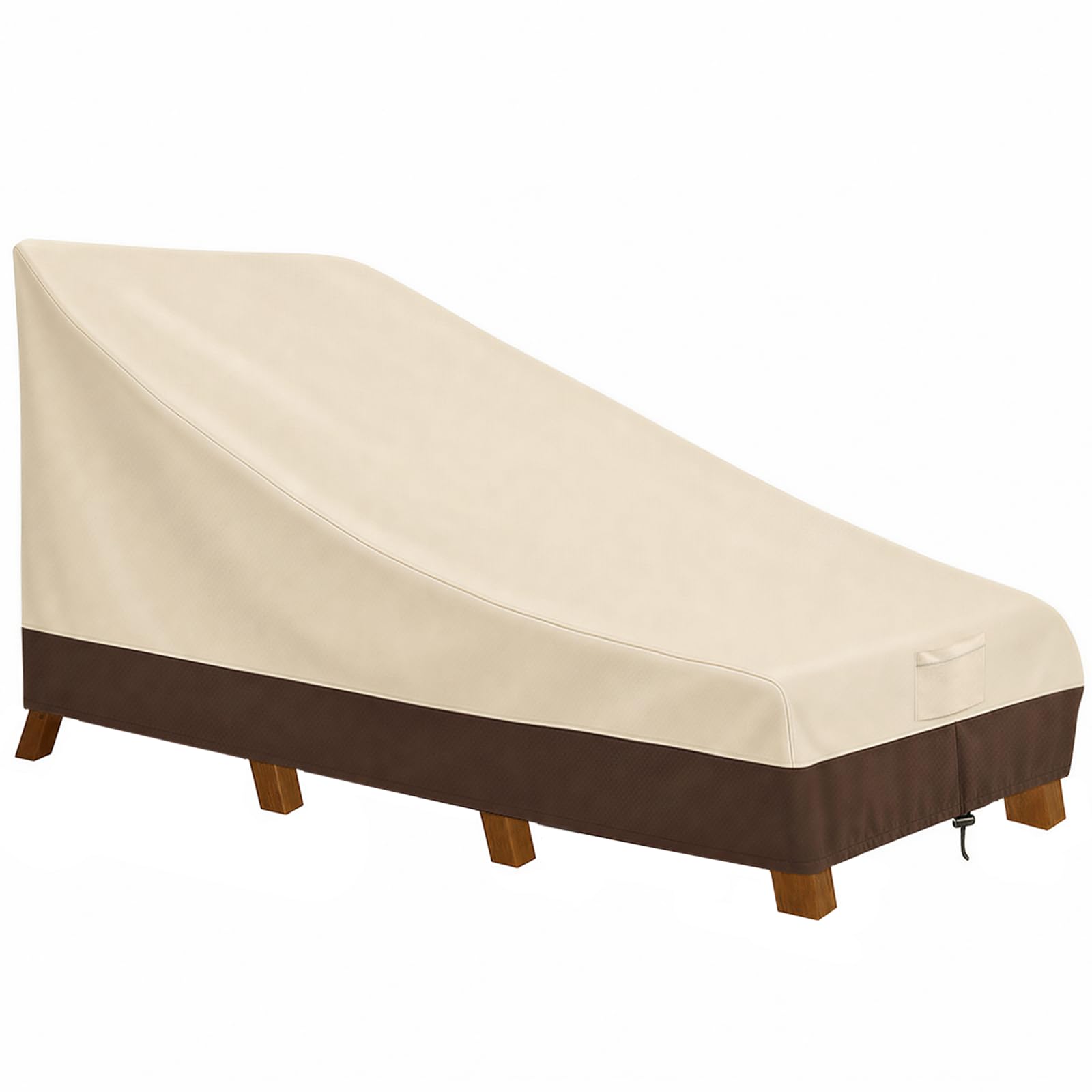 Vailge front view of cover protecting chaise lounge, shows full fit and curb appeal