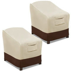 Vailge front view of cover protecting a patio chair, shows full coverage and weather protection