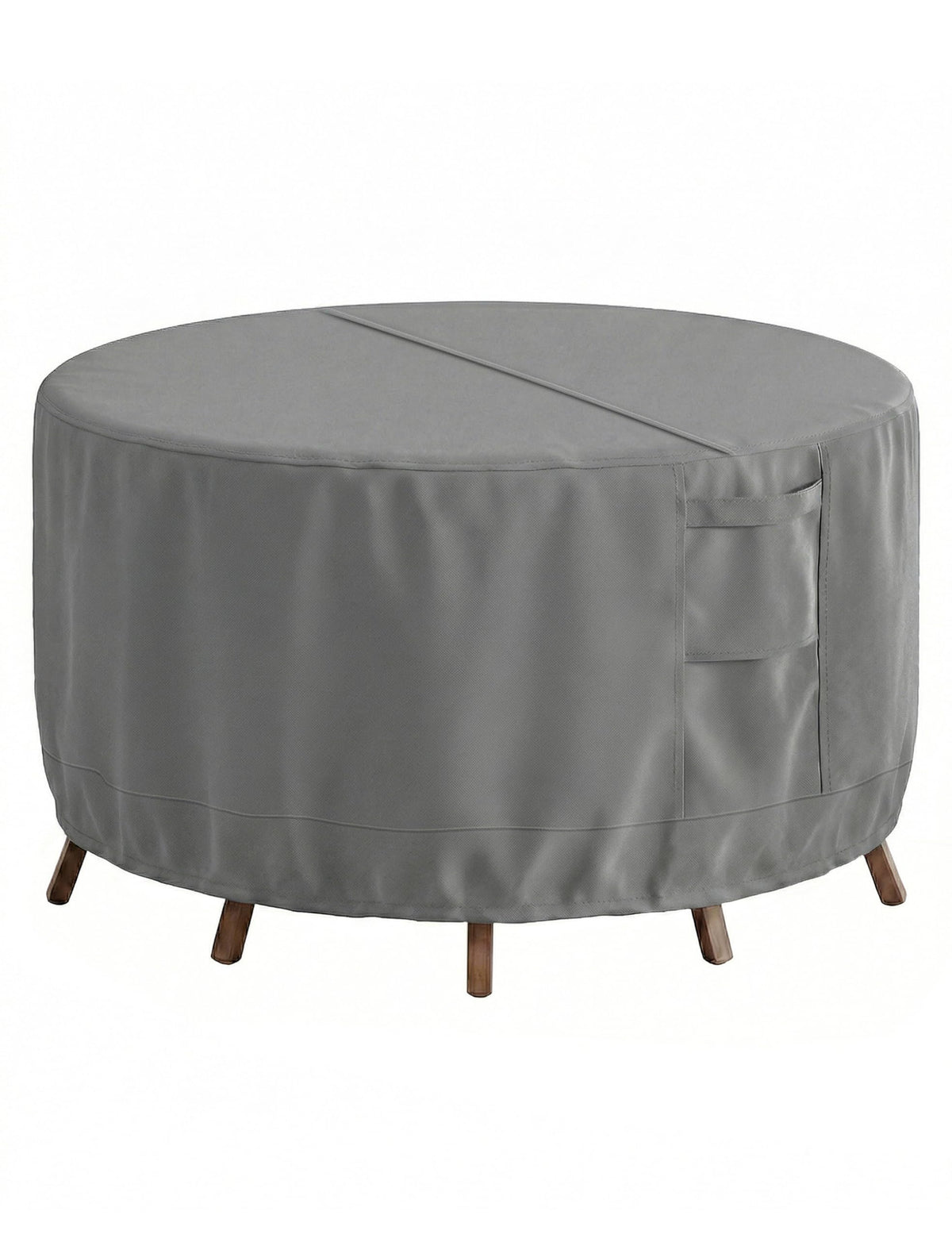 Vailge front view of round table cover protecting tabletop and chairs