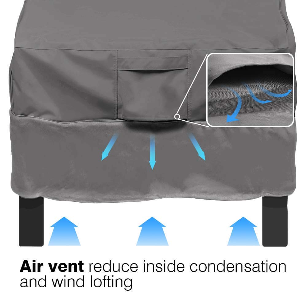 Vailge covered chair in patio scene protecting furniture from elements