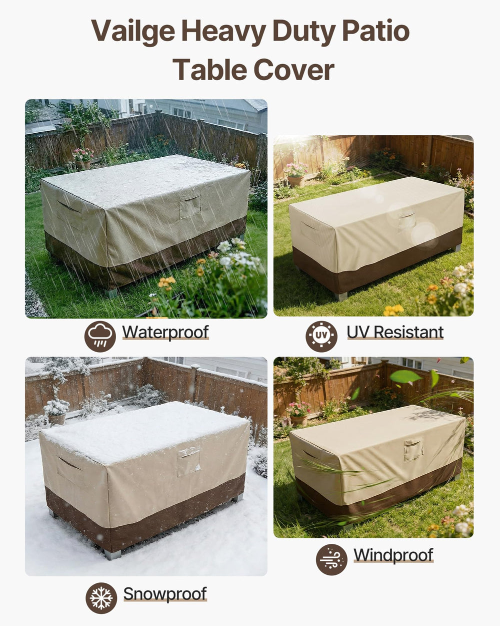 Vailge size-comparison showing covered tables, helps choose correct fit