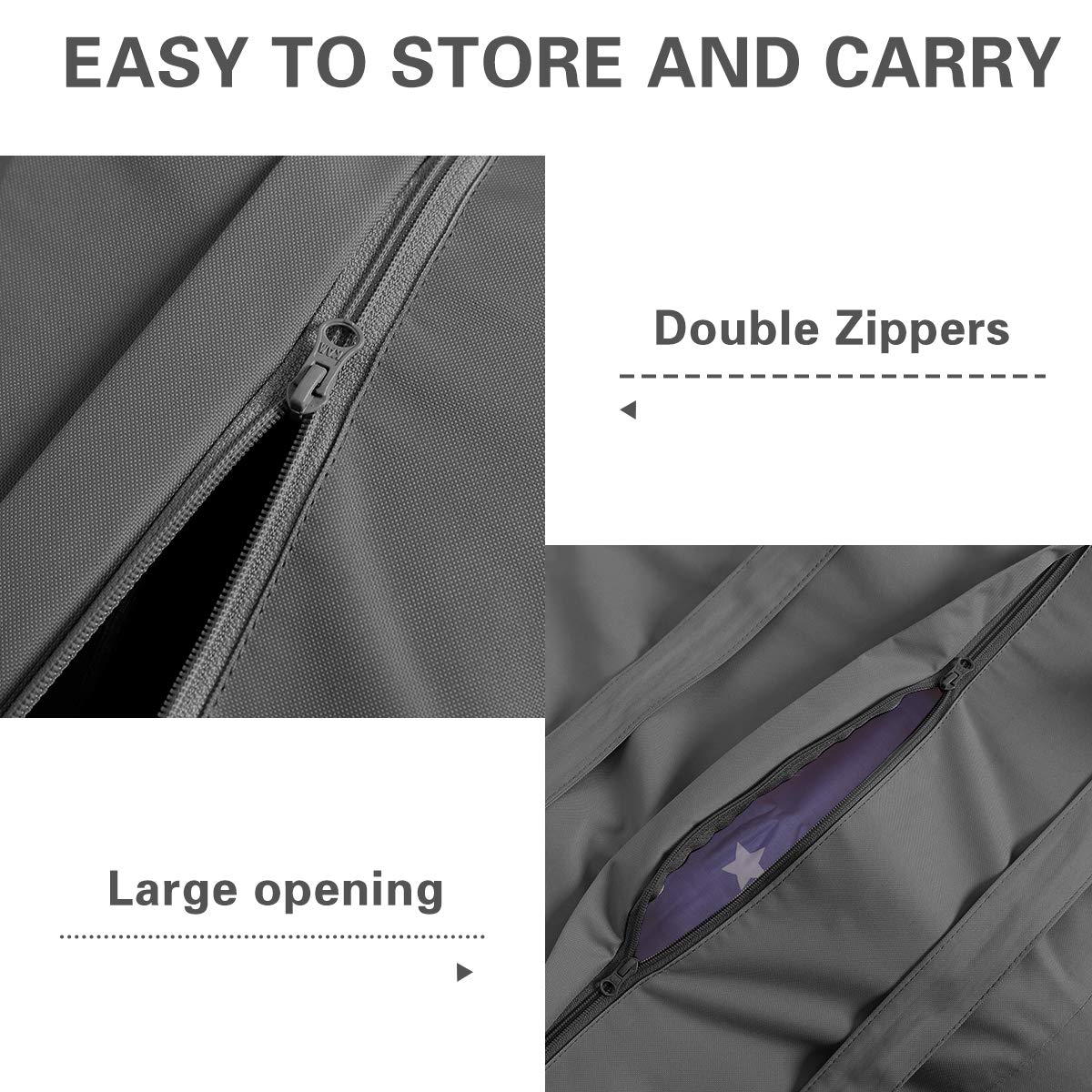 Vailge zipper and padded handles detail for easier lifting benefit