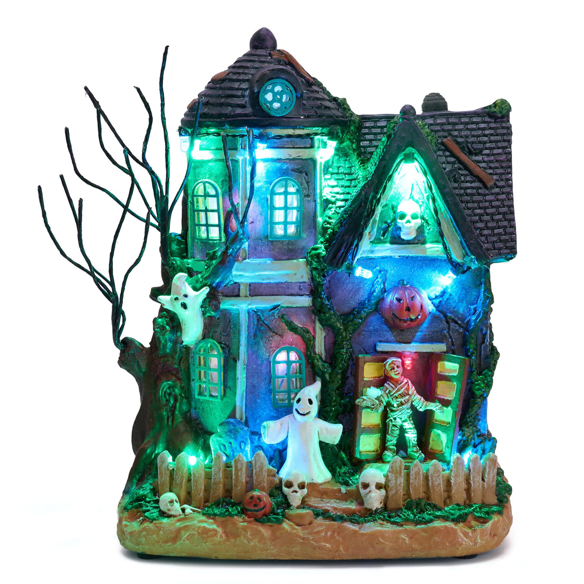 Valery Madelyn front view showing full haunted house and LED appeal