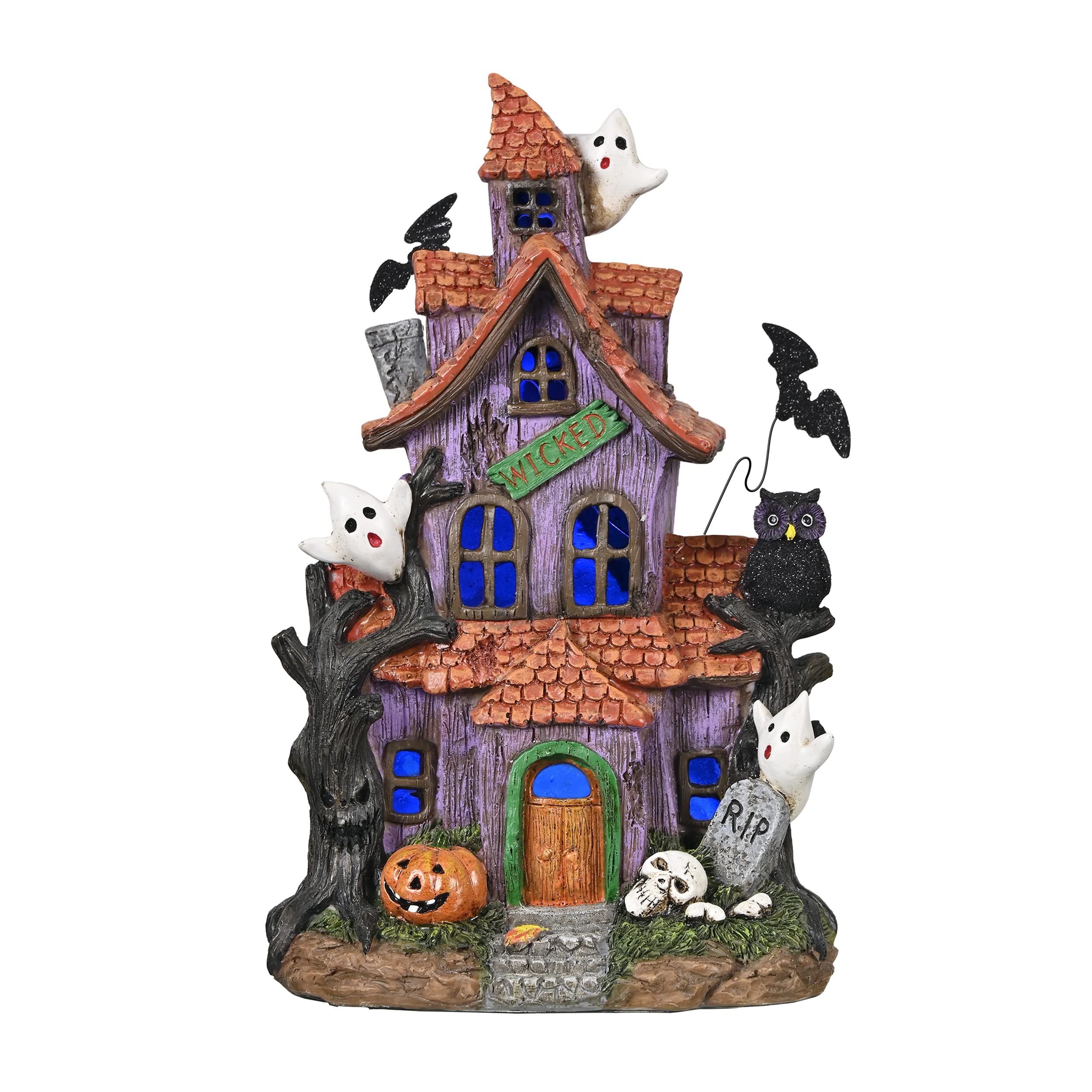 Valery Madelyn front view showing haunted house glowing on mantel