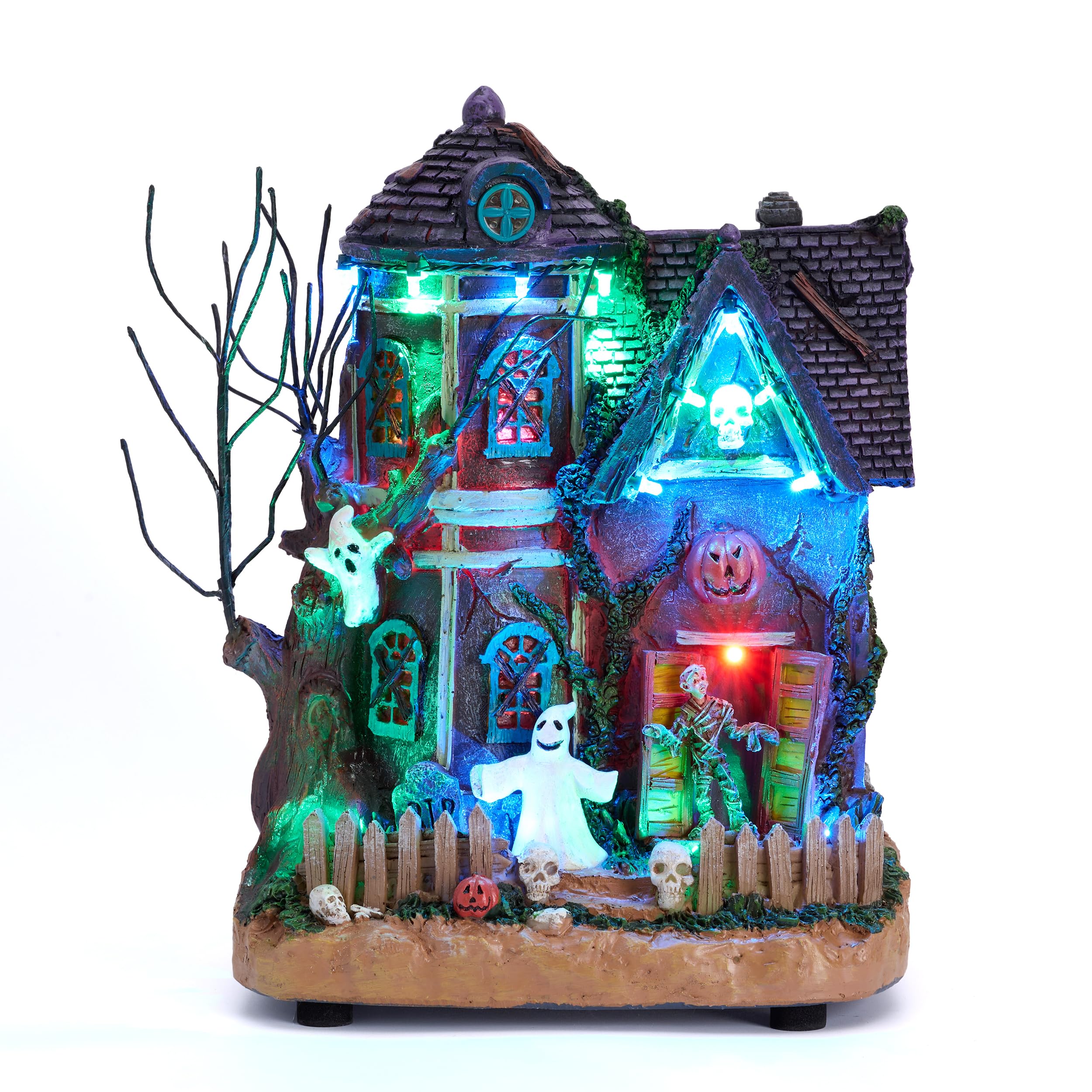 Valery Madelyn front view of lighted haunted house creating spooky centerpiece