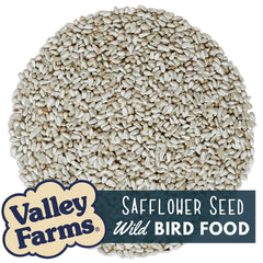 Valley Farms safflower seed close-up showing clean kernels and feeding appeal