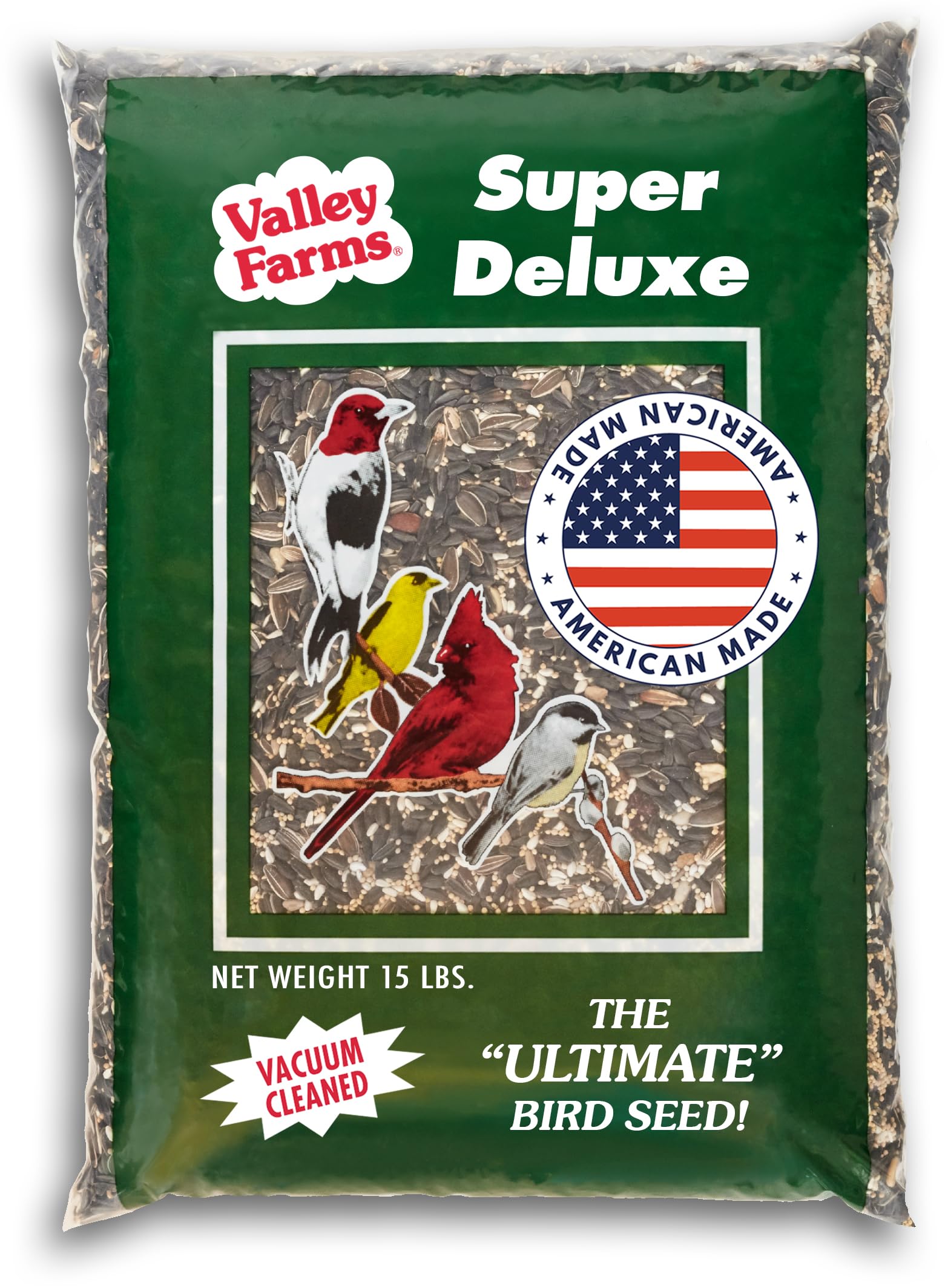 Valley Farms front packaging view showing clear branding and 15 lb size benefit