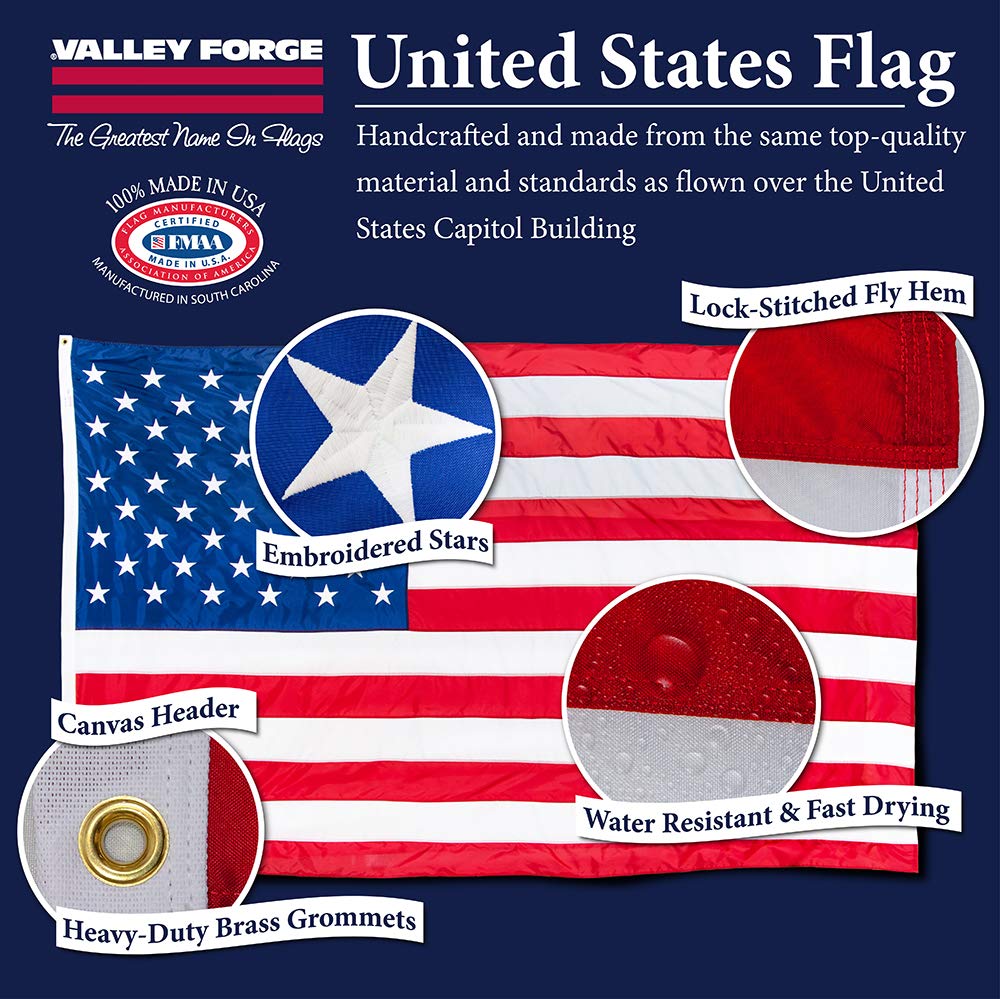 Valley Forge flag flying on residential pole illustrating outdoor use