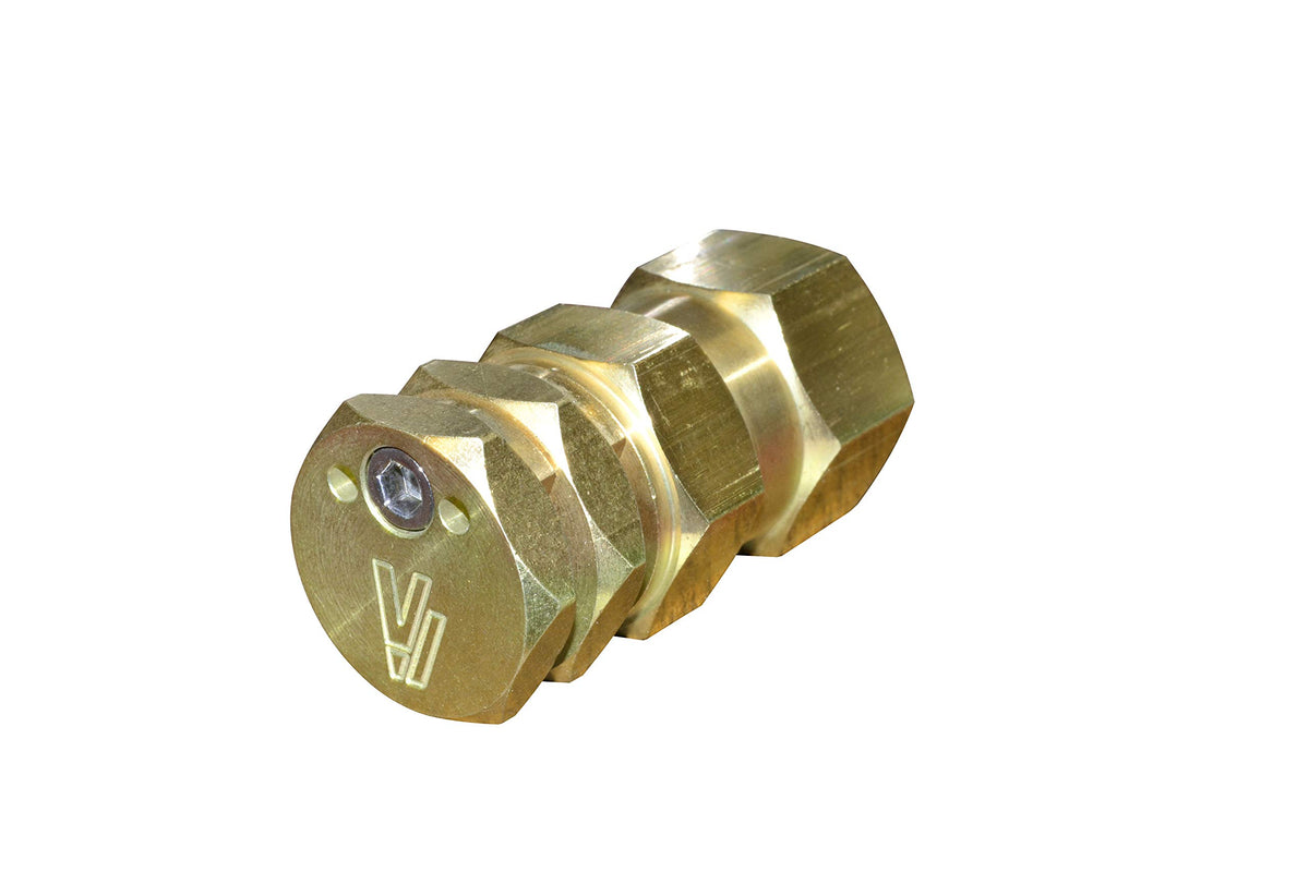 Valley Industries brass nozzle front view showing durable construction and inlet