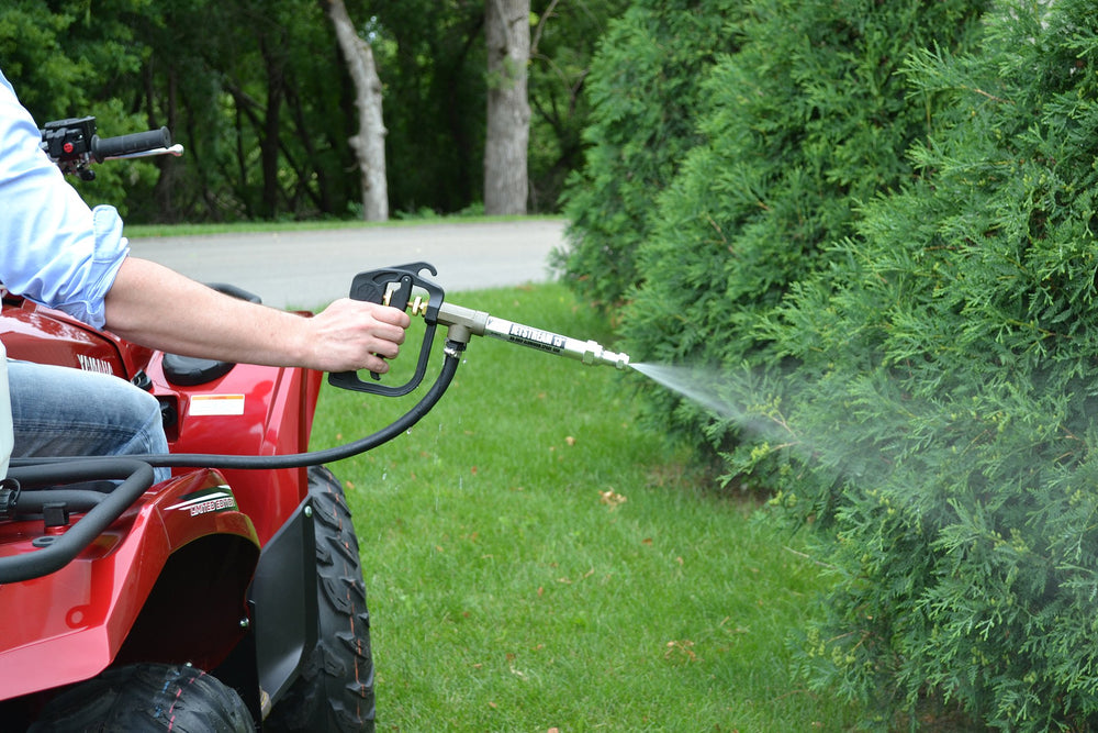 Valley Industries close-up of twist nozzle showing adjustable spray and dripless shutoff benefit